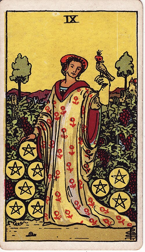 Nine of Pentacles, Rider-Waite-Smith tarot card