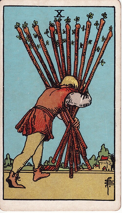 Ten of Wands, Rider-Waite-Smith tarot card